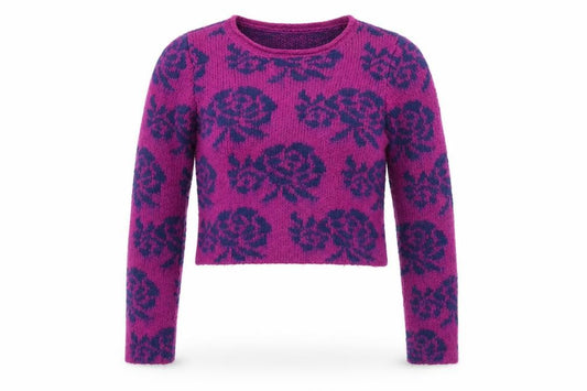 Front view of M&Co girls’ purple floral jumper, size 9-10, years - cropped