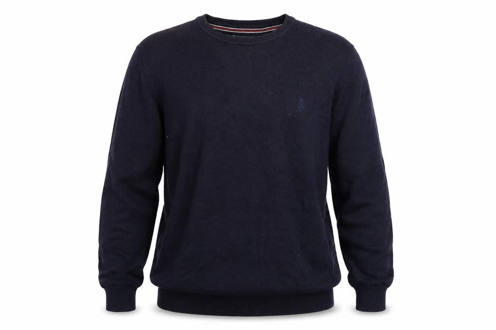 Front view of JP Cole men’s blue knit jumper, size M