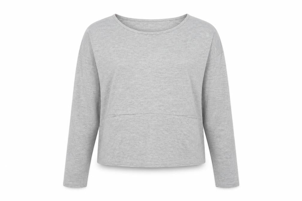 Front view of Primark women’s grey jacquard pullover sweatshirt, size UK 14