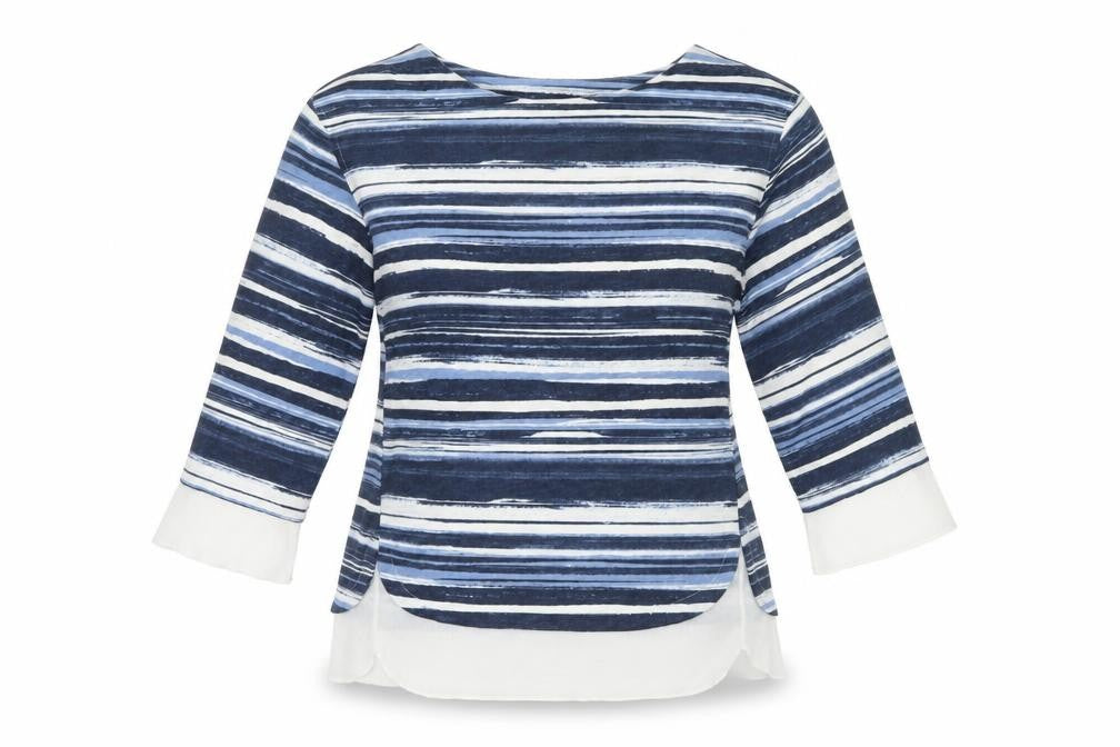 M&S Womens Blue Striped  Pullover Jumper Size 10  - Frill detail