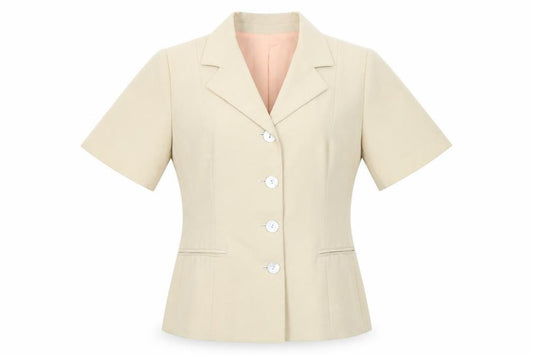 Front view of JWF women’s beige jacket blazer, size UK 12