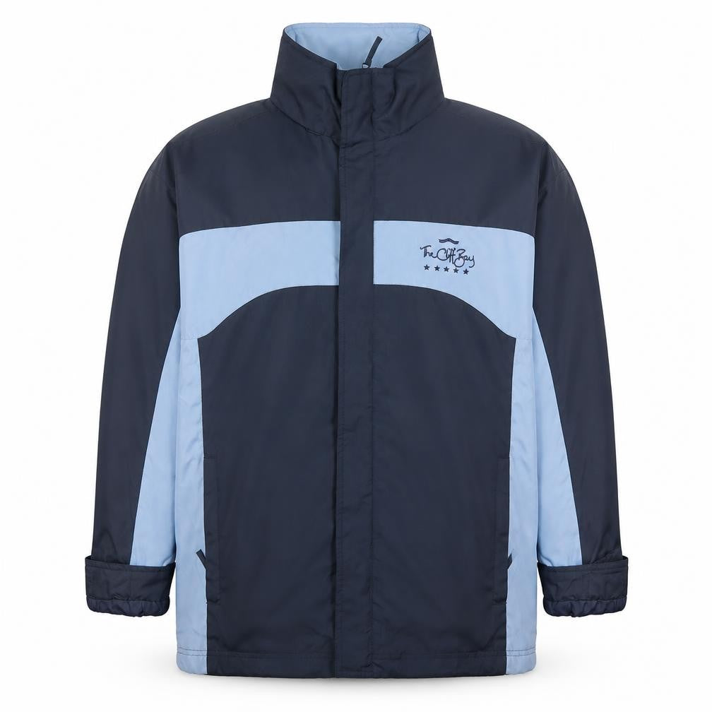 Front view of Pinter men’s blue striped jacket, size L, - the cliff bay