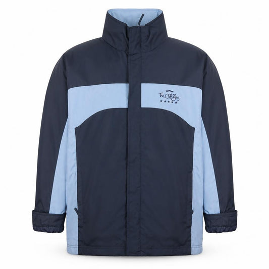 Front view of Pinter men’s blue striped jacket, size L, - the cliff bay