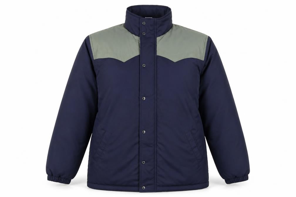 Front view of Preworn women’s blue jacket coat, size UK 16