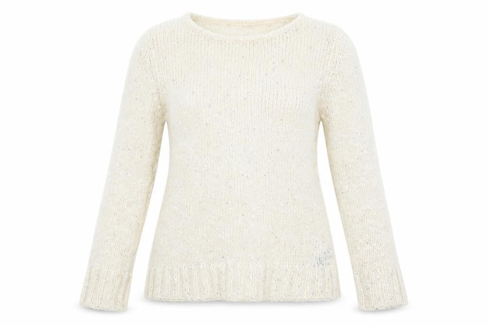 Front view of M&Co women’s ivory jumper, size M, - sequins