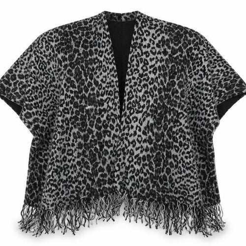 Preworn Womens Black Animal Print  Cape Jumper One Size  - fringe detail