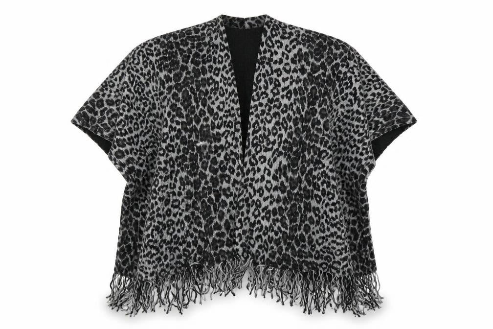 Preworn Womens Black Animal Print  Cape Jumper One Size  - fringe detail