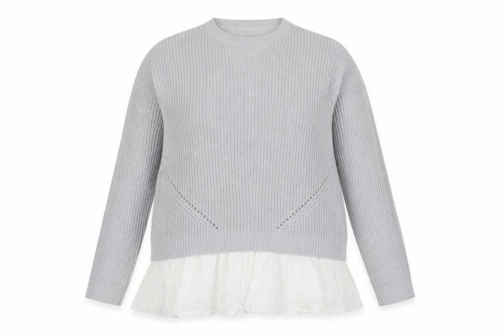 Front view of Just Me women’s grey knit jumper, size UK 16