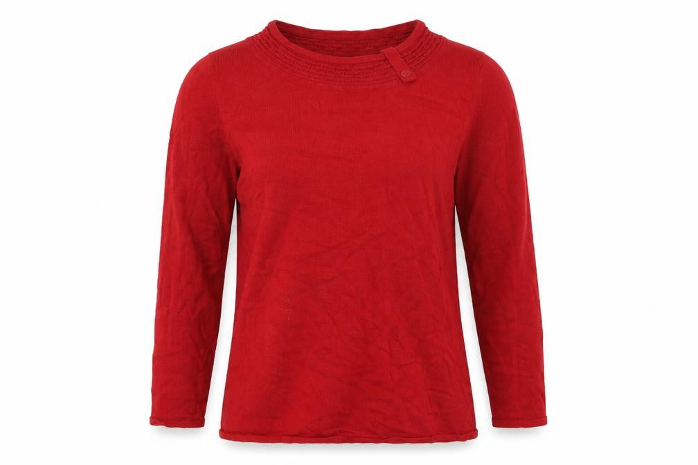 Front view of Sky Designs women’s red knit jumper, size S