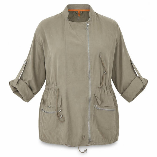 Front view of Atmosphere women’s green jacket coat, size UK 12