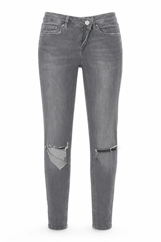 Front view of Topshop women’s grey skinny jeans, size UK 26, 32-inch leg