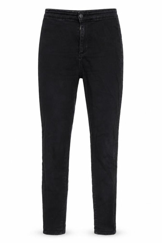 Front view of Denim & Co. women’s black skinny jeans, size UK 8, 27-inch leg