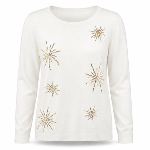 Damart Womens Ivory Geometric Knit Pullover Jumper Size 10  - Snowflakes