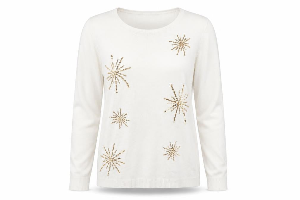 Damart Womens Ivory Geometric Knit Pullover Jumper Size 10  - Snowflakes