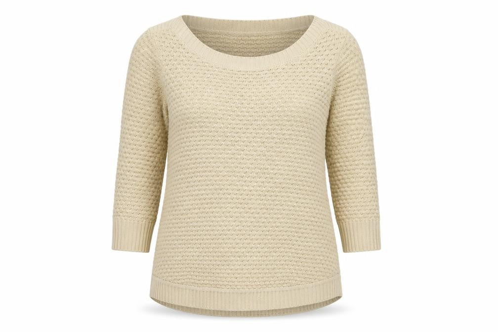 Front view of Cristina B women’s beige knit jumper, size M