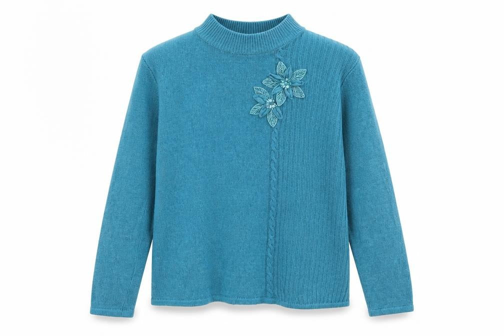 Front view of Bonmarché women’s blue fair isle jumper, size M