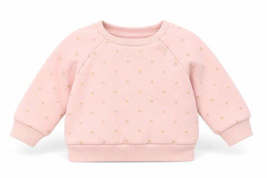 Front view of Primark girls’ pink polka dot jumper, size 3-6, months - stars