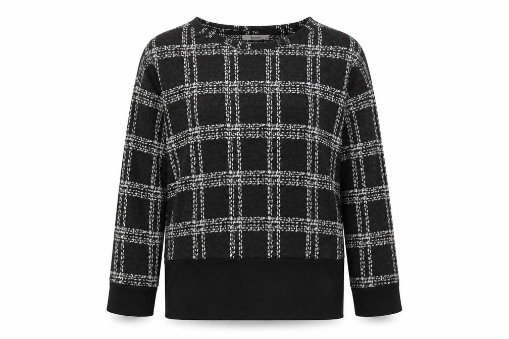 Front view of Tu women’s black check jumper, size UK 10
