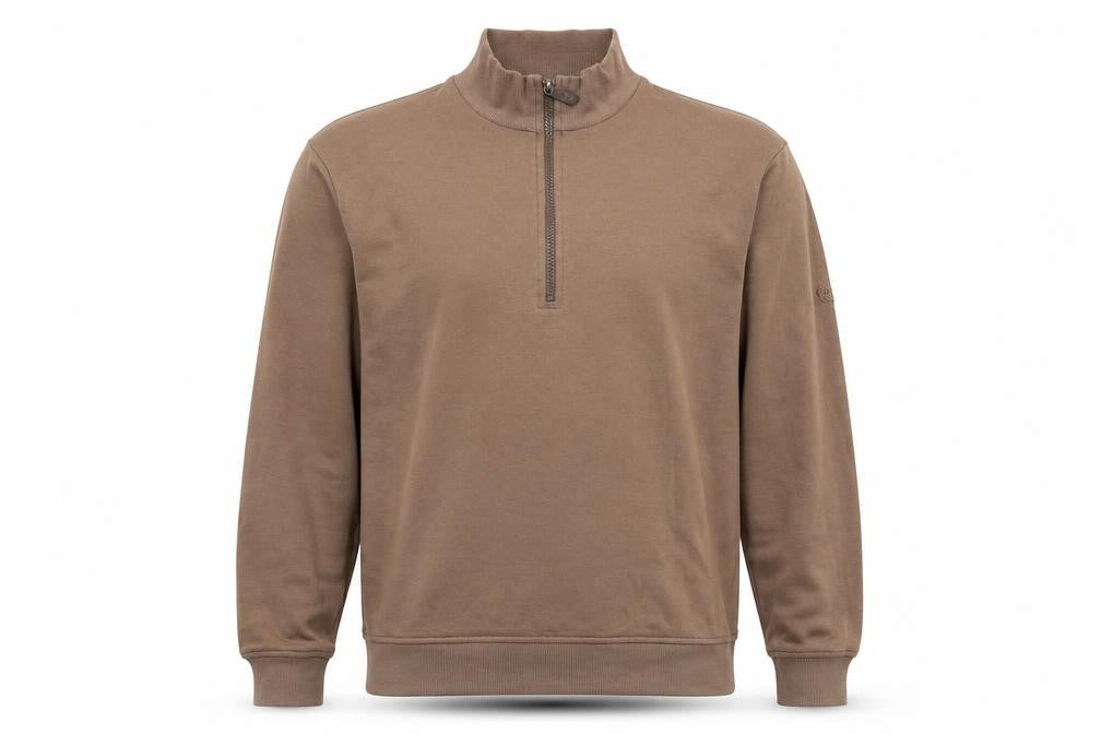 Front view of Cotton Traders men’s brown jumper, size L