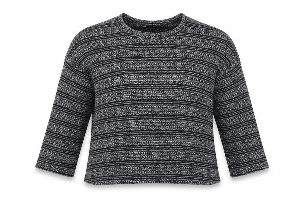 Front view of New Look women’s multicoloured striped jumper, size UK 12