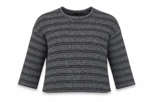Front view of New Look women’s multicoloured striped jumper, size UK 12
