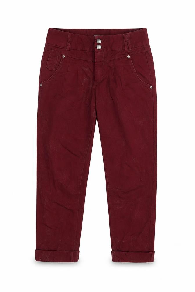 Front view of Only women’s red cropped jeans, size UK 34, in, 25-inch leg