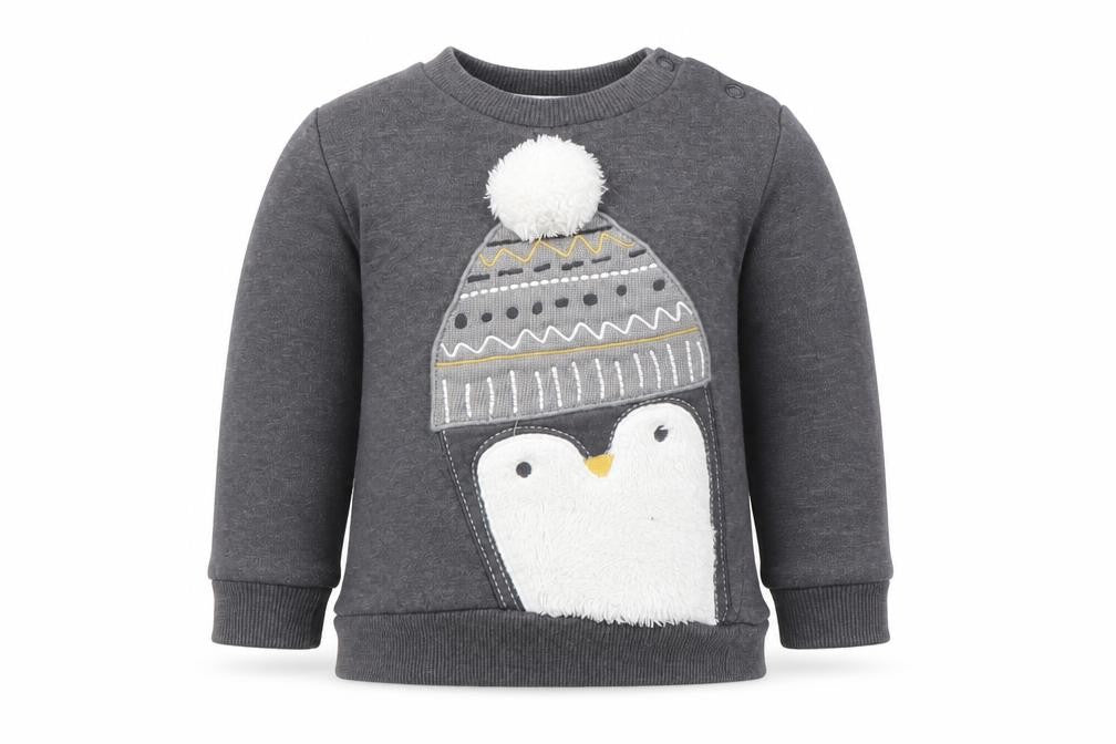 F&F Girls Grey   Pullover Jumper Size 9-12 Months  - penguin