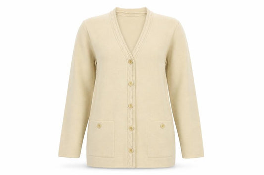 Front view of Canada women’s beige jacket coatigan, size M
