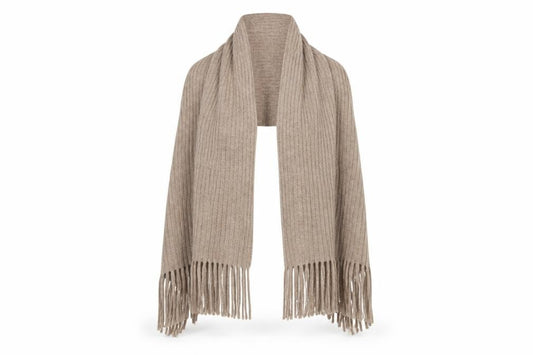 Front view of Preworn women’s brown shawl/wrap - fringe detail