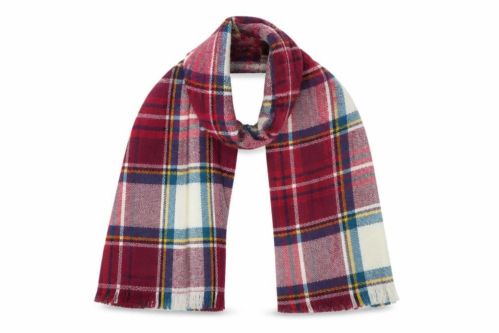 Front view of Preworn women’s multicoloured plaid shawl/wrap