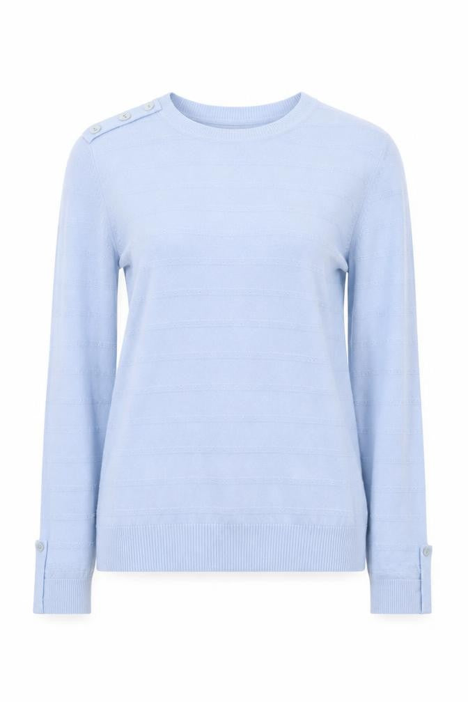 Front view of Classics women’s blue striped knit jumper, size UK 8