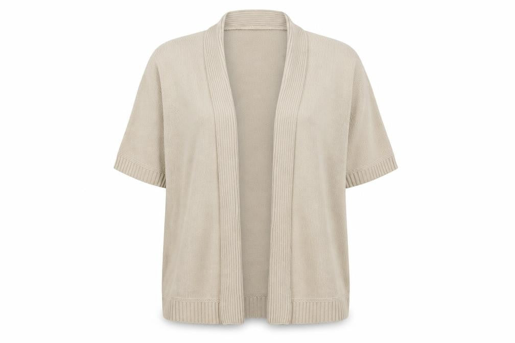 Front view of Authentic women’s beige cardigan jumper, size UK 18