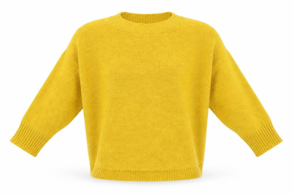Front view of Isabella D men’s yellow jumper, size M