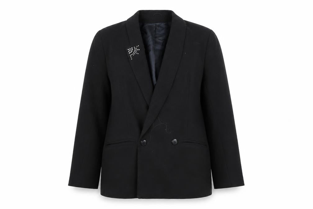 Front view of Preworn women’s black jacket blazer, size UK 12