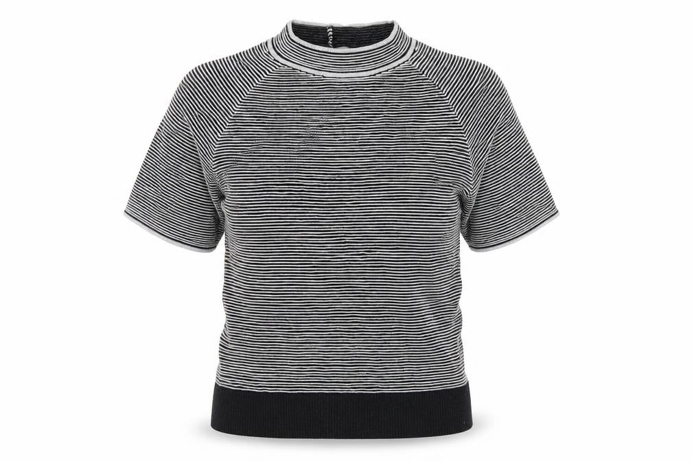 Front view of Next women’s white striped jumper, size UK 12