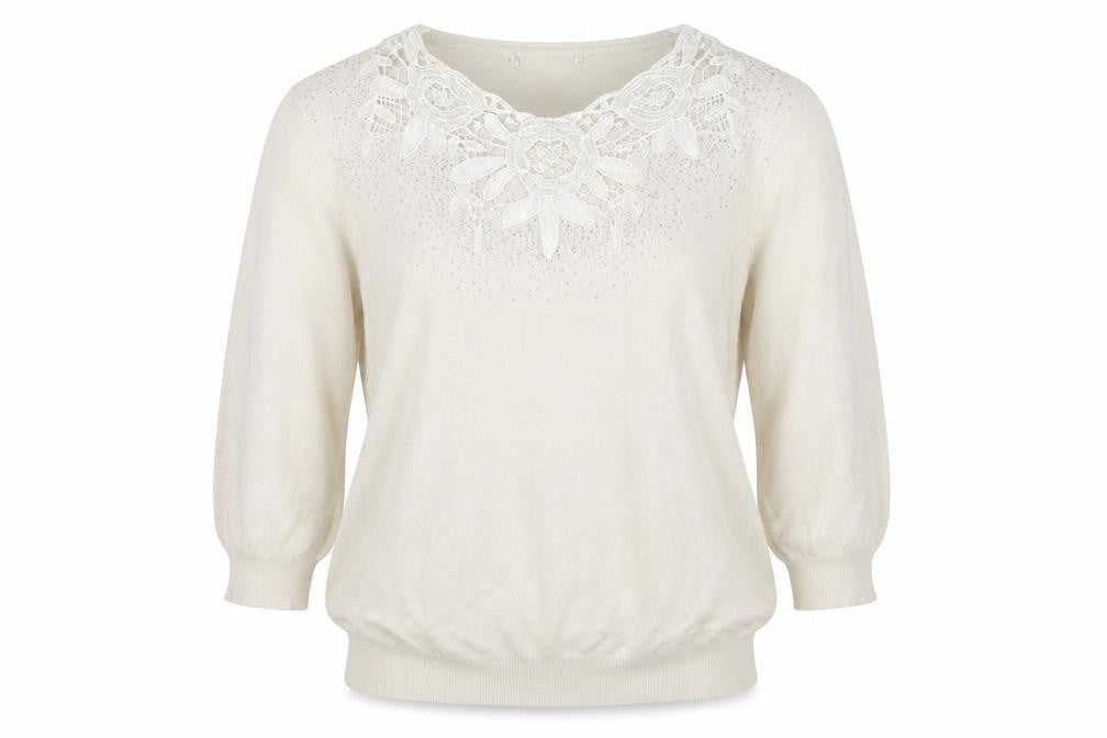 Front view of Preworn women’s white knit jumper, size L
