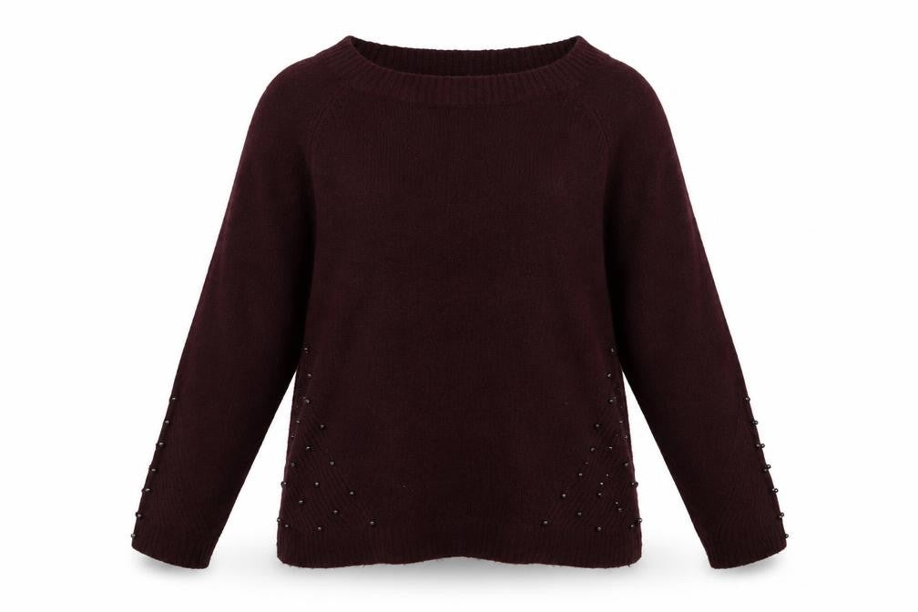 Front view of Dorothy Perkins women’s red knit jumper, size UK 14
