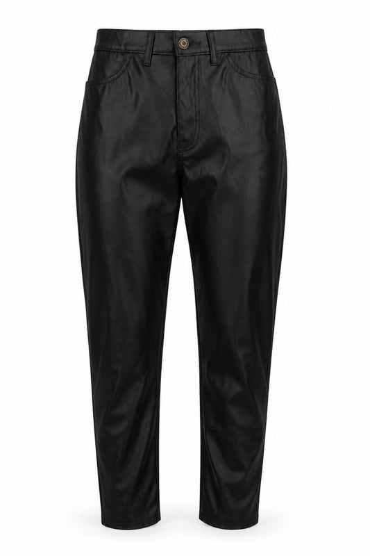 Front view of PRETTYLITTLETHING women’s black trousers, size UK 8, 28-inch leg