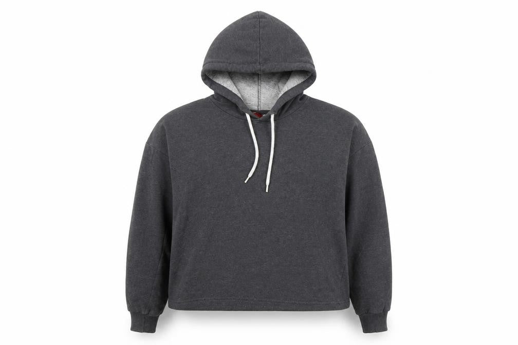 Front view of H&M women’s grey pullover hoodie, size UK 12