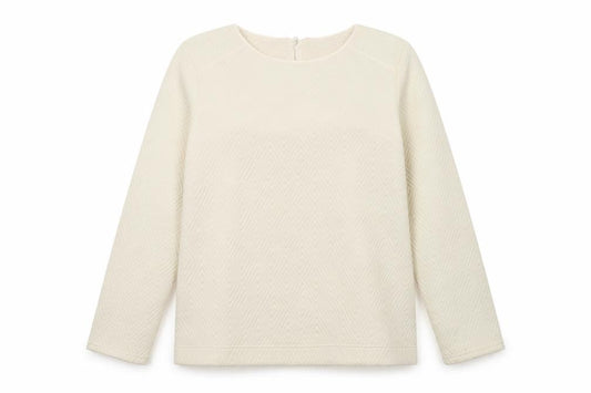 Front view of F&F women’s beige geometric jumper, size UK 16, - zip neck on back of top
