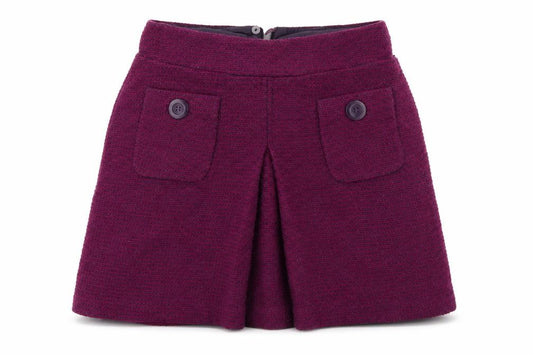 Front view of Preworn women’s purple check flare skirt, size UK 8