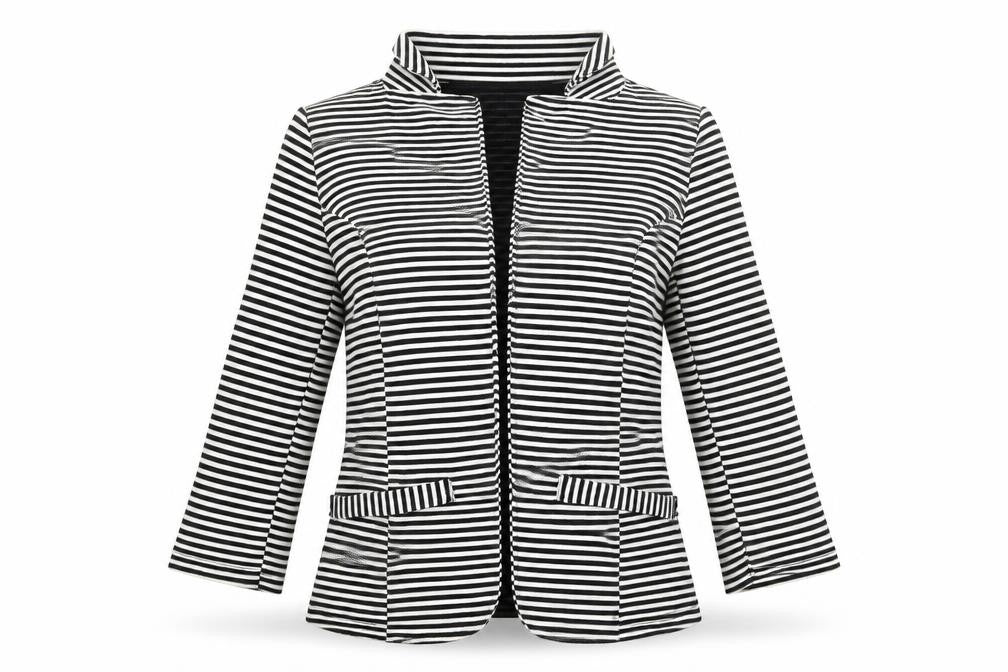 Front view of Papaya women’s white striped jacket, size UK 8