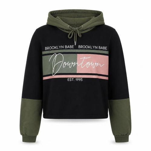 Slect Womens Black Colourblock  Pullover Hoodie Size 6  - Downtown Brooklyn Babe Pink and Green