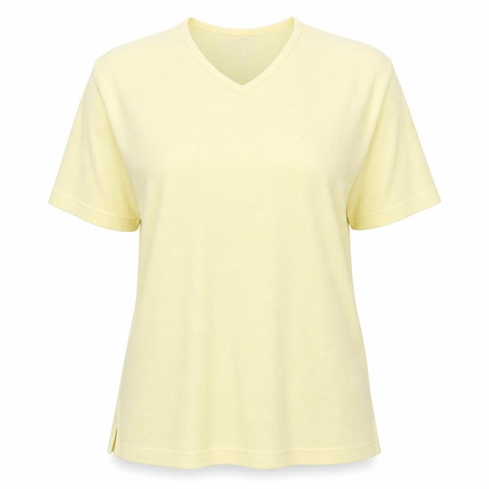 Front view of Original clothing women’s yellow basic t-shirt, size UK 14