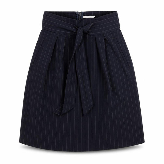 Front view of H&M women’s blue mini skirt, size UK 32