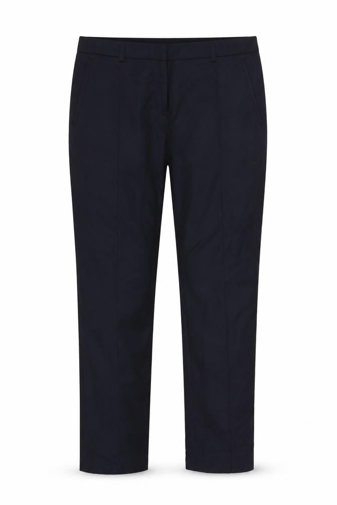 Front view of Oasis women’s blue trousers, size UK 12, 27-inch leg