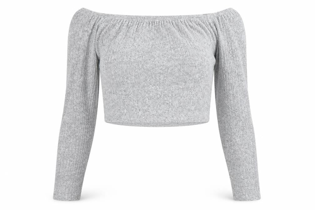 Front view of PRETTYLITTLETHING women’s grey knit jumper, size UK 12