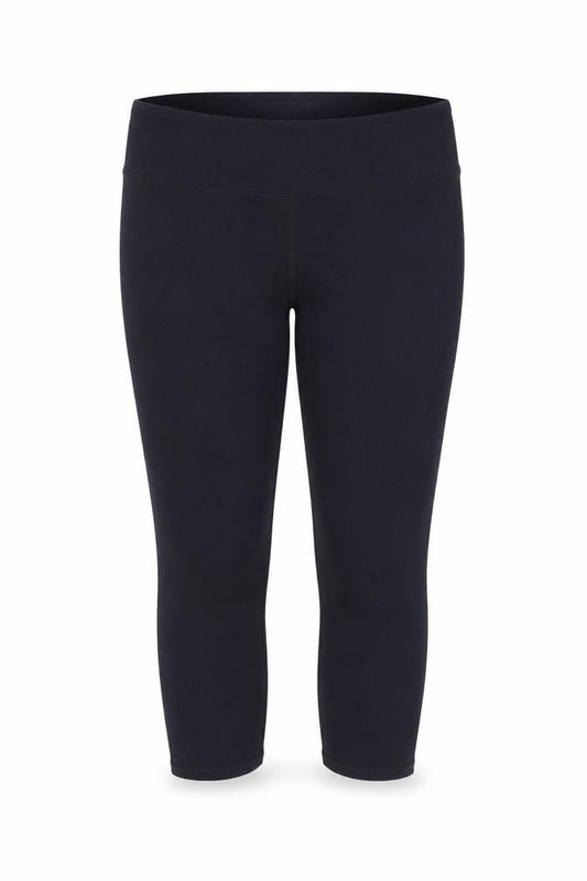 Front view of Preworn women’s black cropped leggings, 19-inch leg
