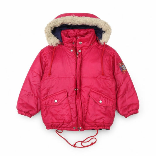 Front view of Peanuts girls’ pink parka jacket, size 6, years
