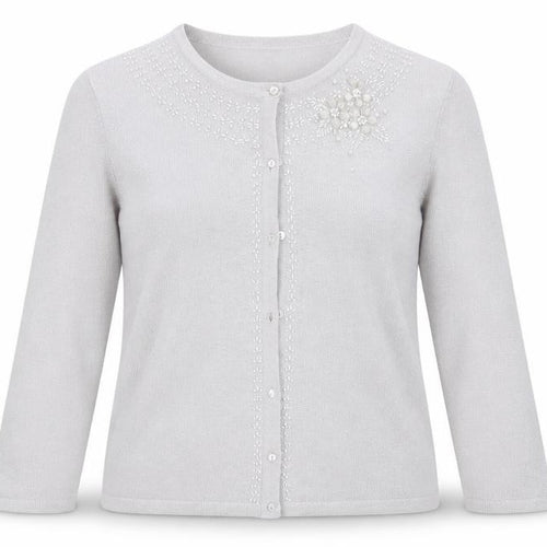 Bonmarché Womens Silver Geometric Knit Cardigan Jumper Size L